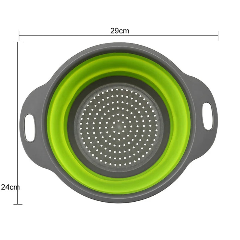 1/2pcs Silicone Round Folding Vegetable Fruits Washing Drain Basket Colander Strainer Collapsible Drainer Kitchen Tool