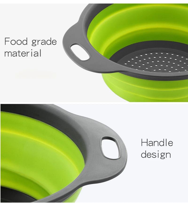 1/2pcs Silicone Round Folding Vegetable Fruits Washing Drain Basket Colander Strainer Collapsible Drainer Kitchen Tool